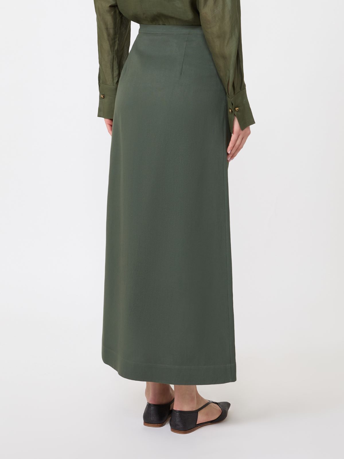 Viscose and linen canvas skirt - KAKI - 3