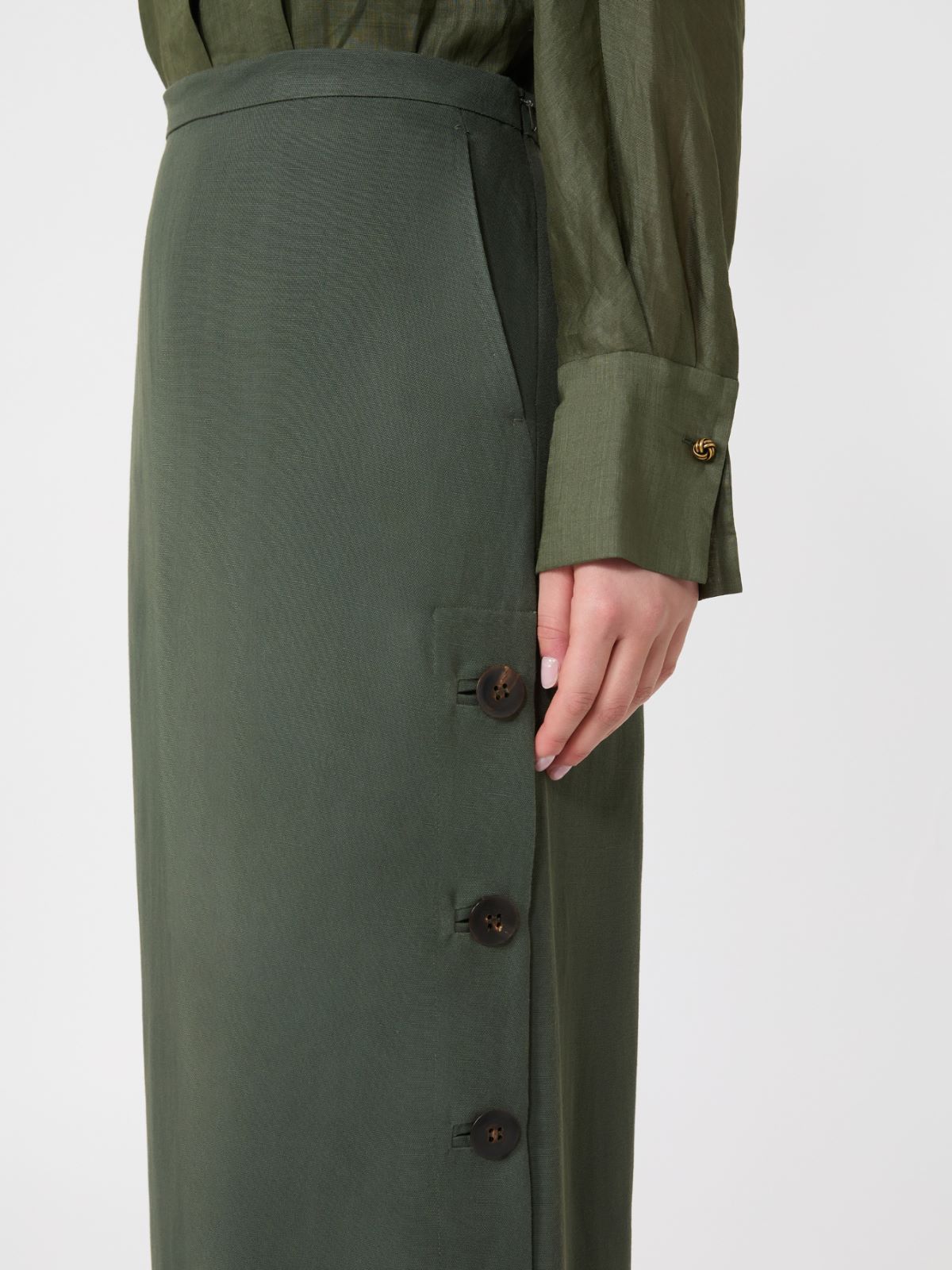 Viscose and linen canvas skirt - KAKI - 4