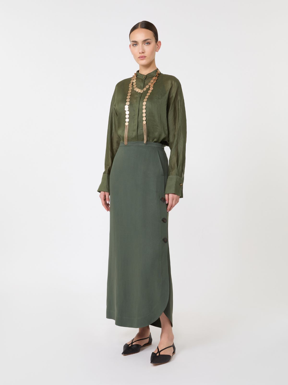 Viscose and linen canvas skirt - KAKI