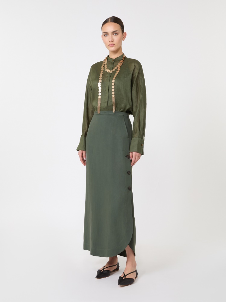 Viscose and linen canvas skirt - KAKI - 1