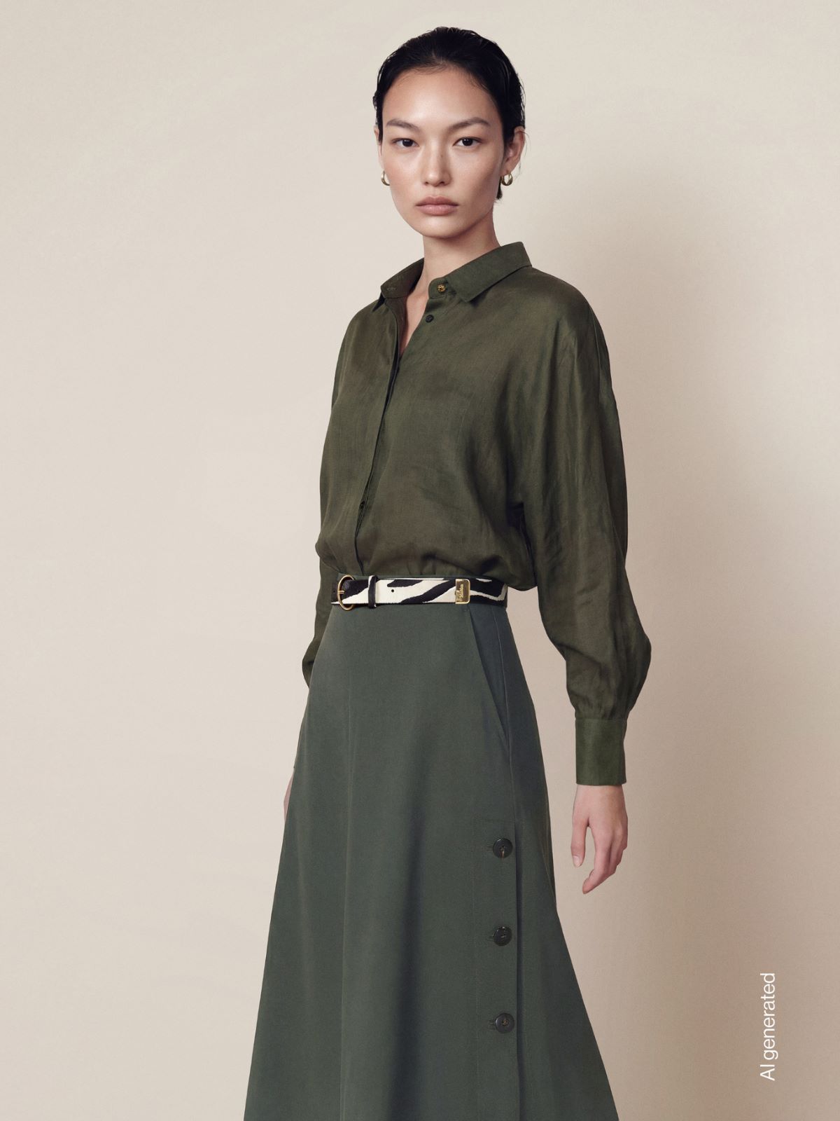 Viscose and linen canvas skirt + KAKI - Max Mara