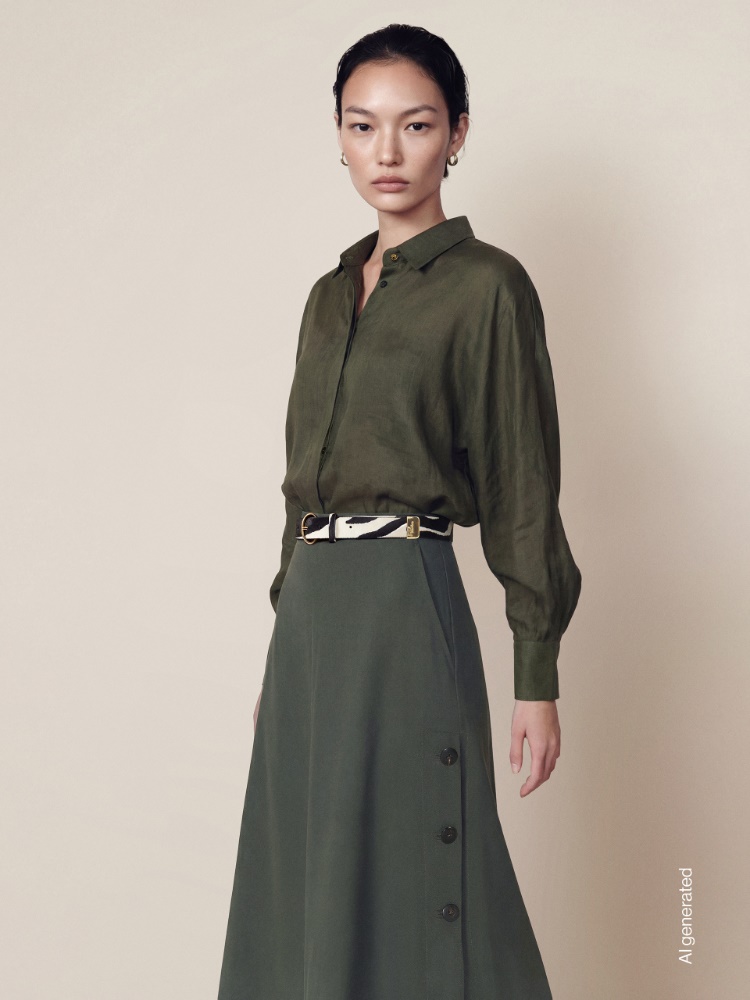 Viscose and linen canvas skirt + KAKI - Max Mara