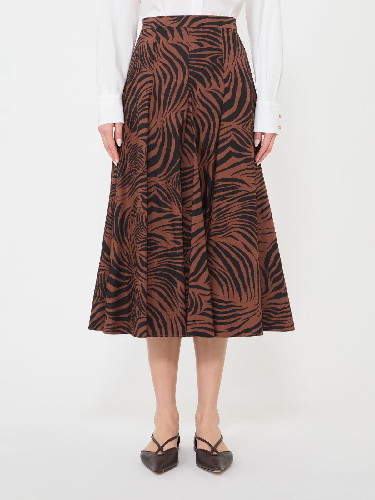 Spódnica ze wzorzystej popeliny - BRĄZOWY - 2