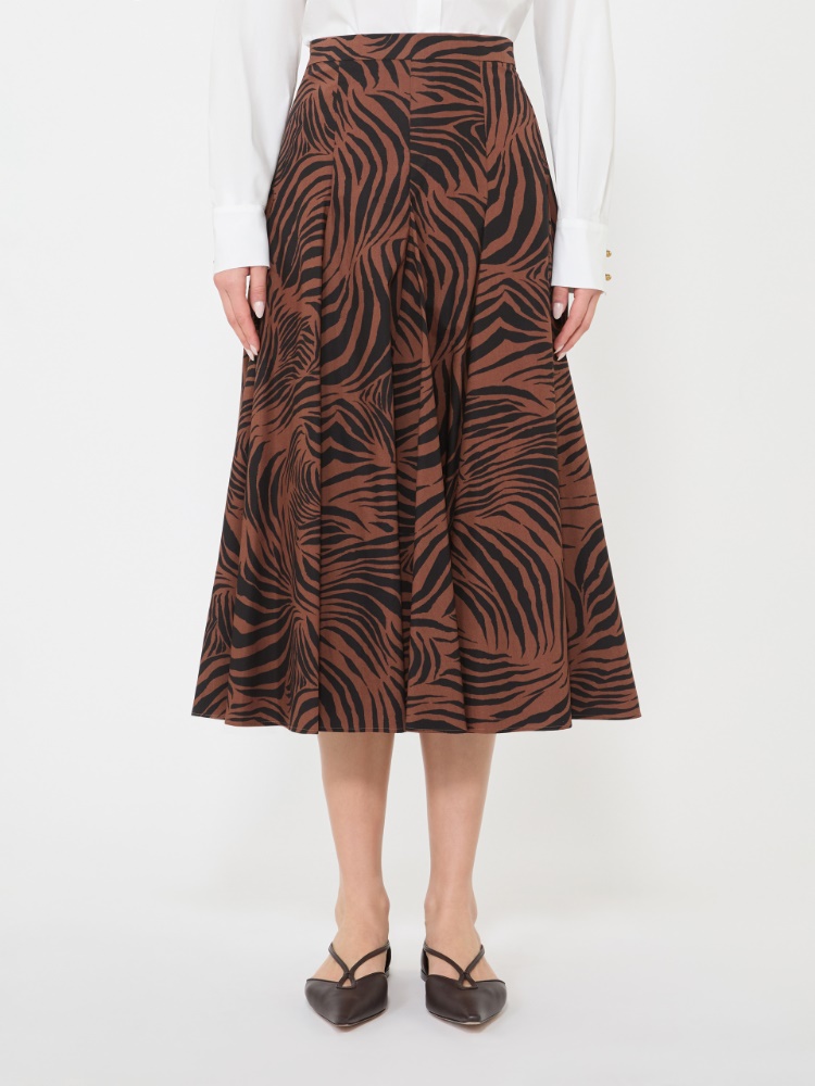 Spódnica ze wzorzystej popeliny - BRĄZOWY - 2