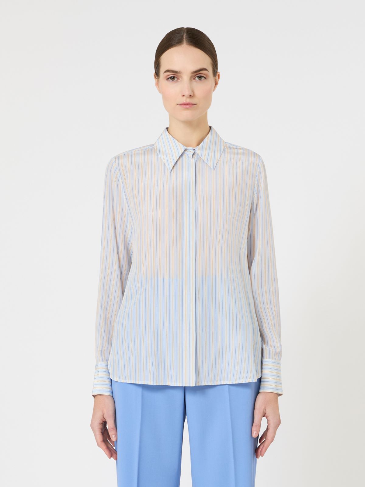 Printed crepe de chine shirt - LIGHT BLUE - Max Mara - 5