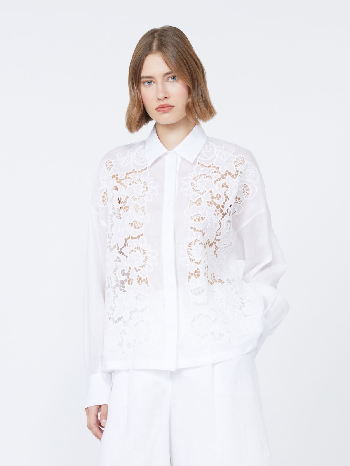Embroidered ramie canvas boxy shirt - WHITE - Max Mara - 2