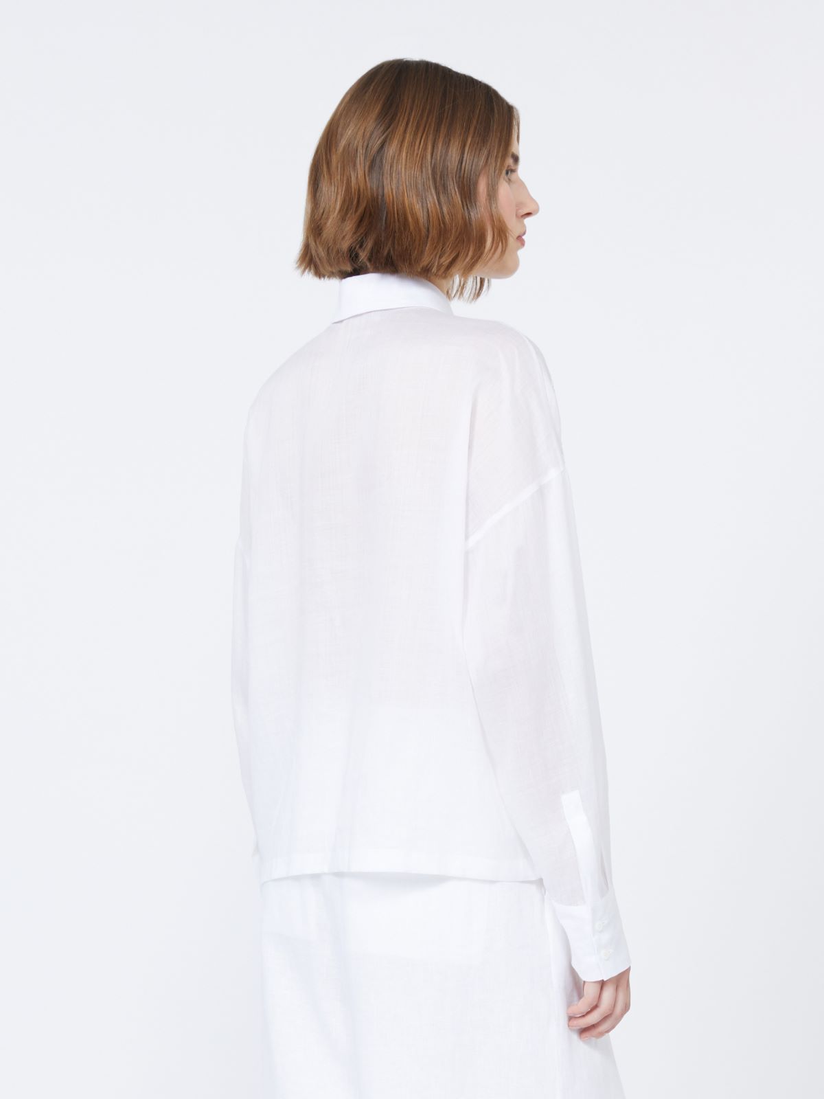 Embroidered ramie canvas boxy shirt - WHITE - Max Mara - 3