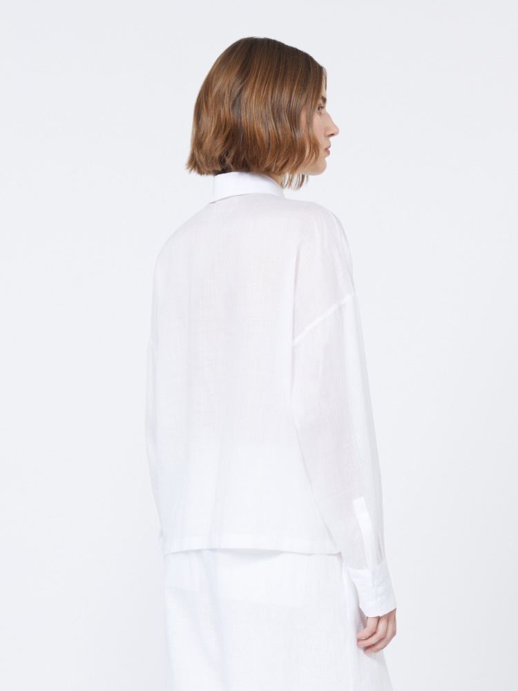 Embroidered ramie canvas boxy shirt - WHITE - Max Mara - 3