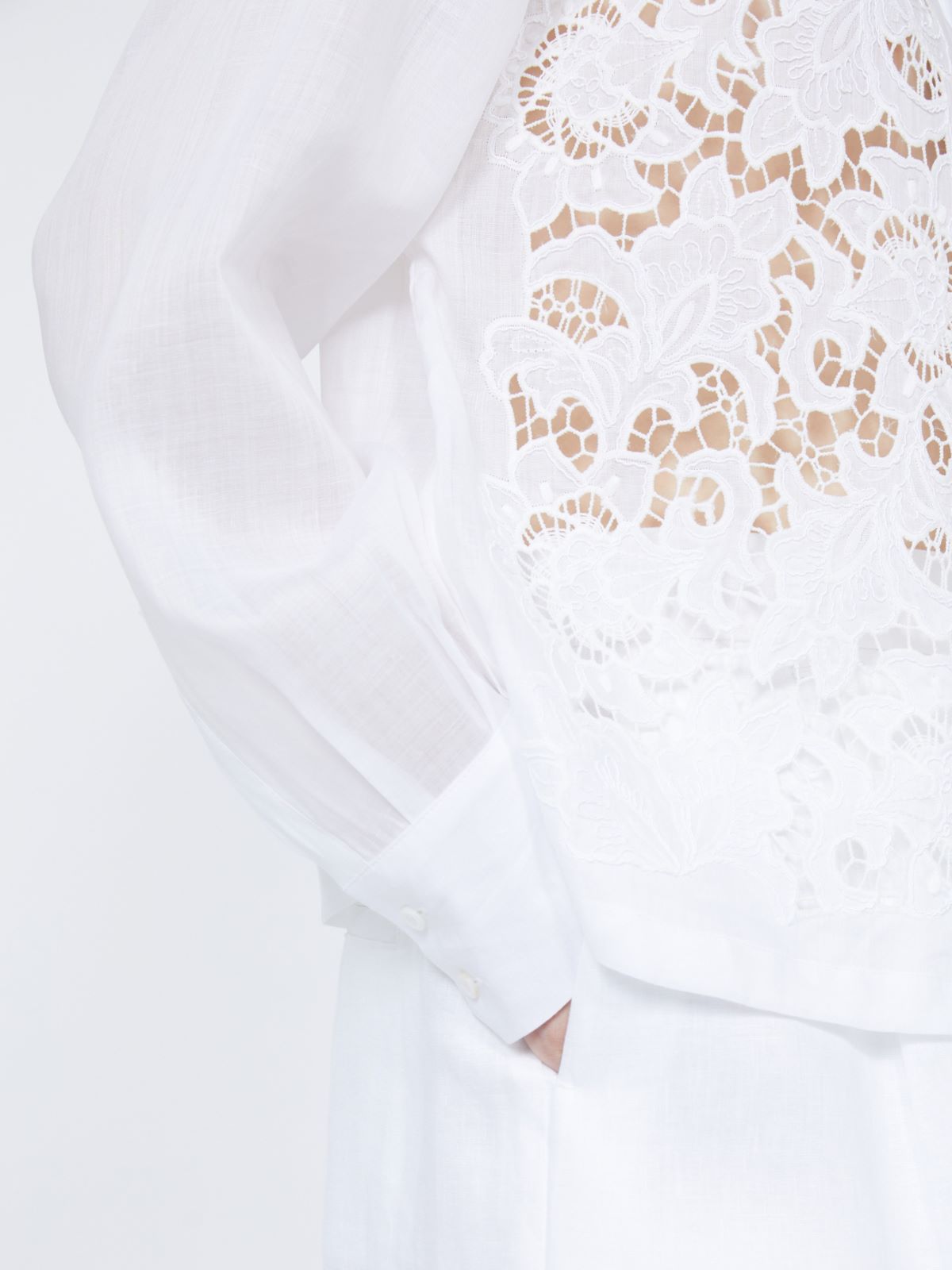 Embroidered ramie canvas boxy shirt - WHITE - Max Mara - 4