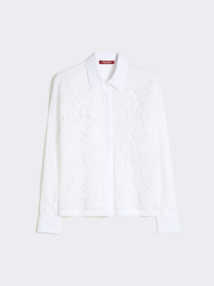 Embroidered ramie canvas boxy shirt - WHITE - Max Mara - 5