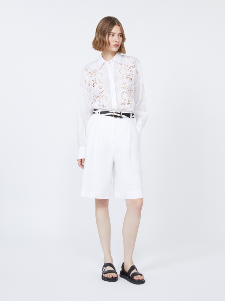 Embroidered ramie canvas boxy shirt - WHITE - Max Mara - 1