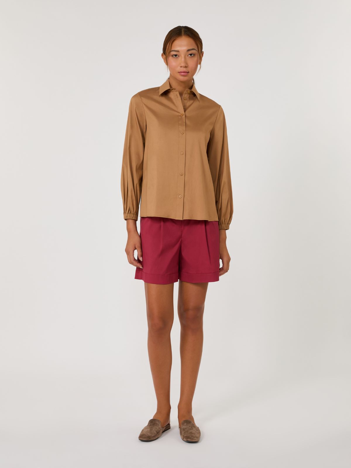 Cotton-blend poplin shirt - CAMEL