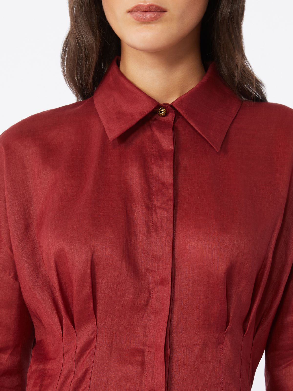 Long-sleeved ramie canvas shirt - BRICK RED - Max Mara - 9