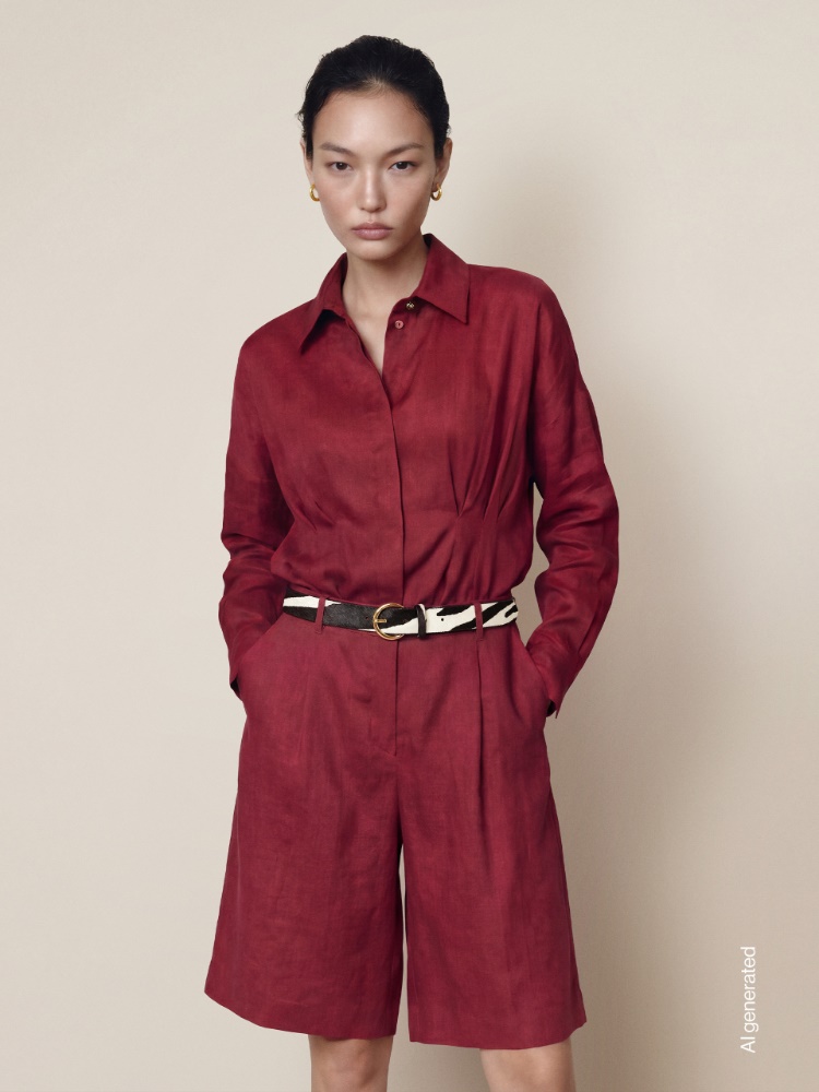 Long-sleeved ramie canvas shirt + BRICK RED - Max Mara