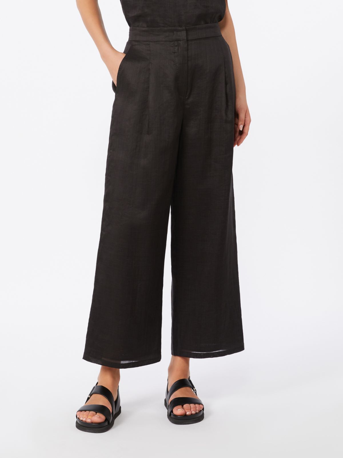 Ramie canvas cropped trousers - BLACK - Max Mara - 9