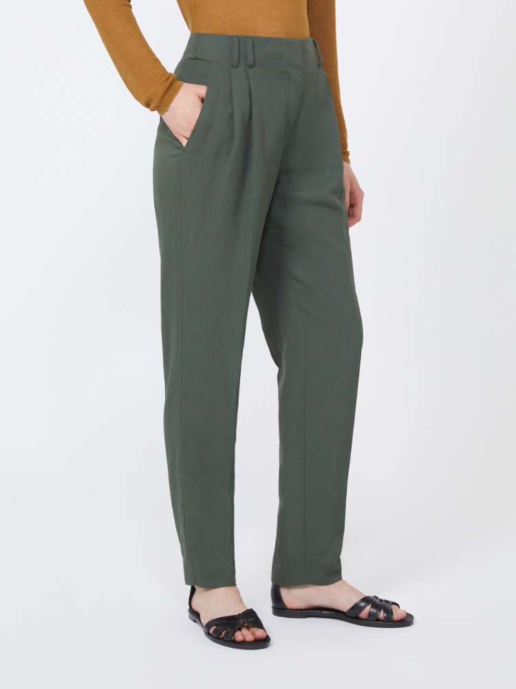Viscose and linen carrot-fit trousers - KAKI - 2