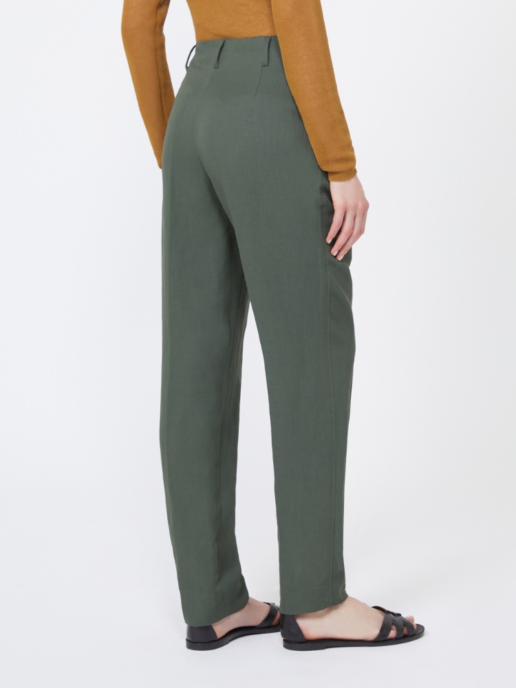 Viscose and linen carrot-fit trousers - KAKI - 3