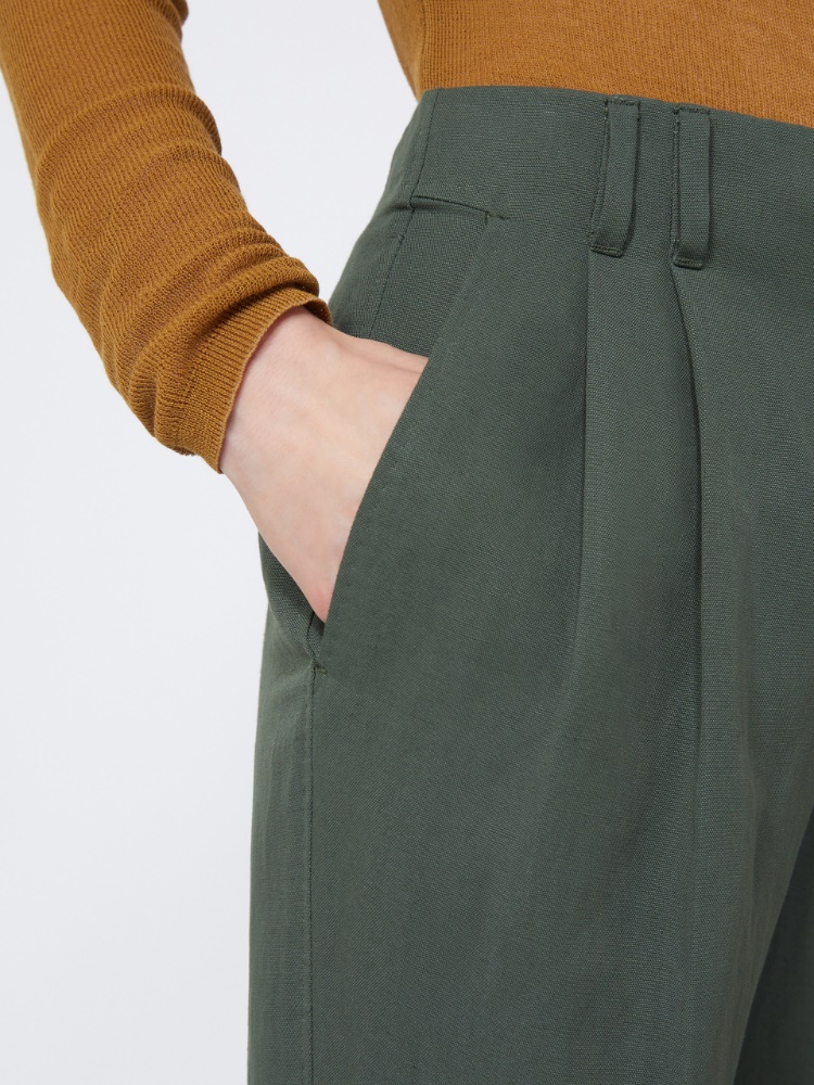 Viscose and linen carrot-fit trousers - KAKI - 4