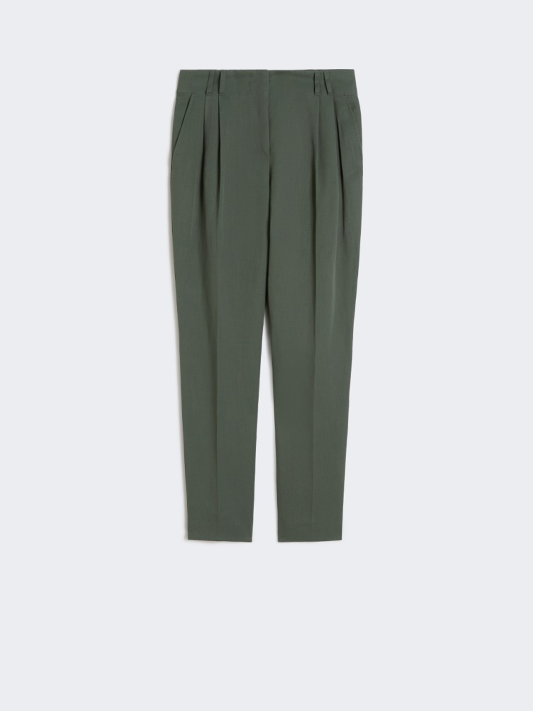 Viscose and linen carrot-fit trousers - KAKI - 5