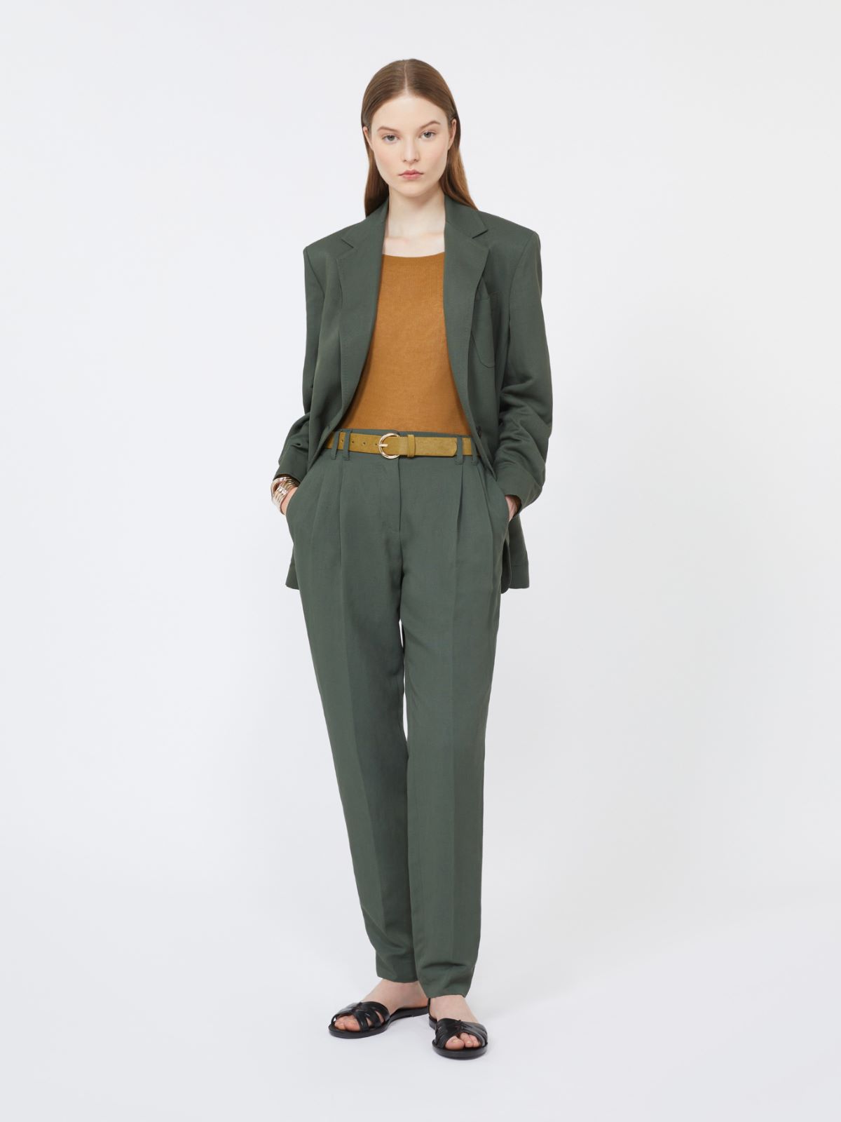 Viscose and linen carrot-fit trousers - KAKI