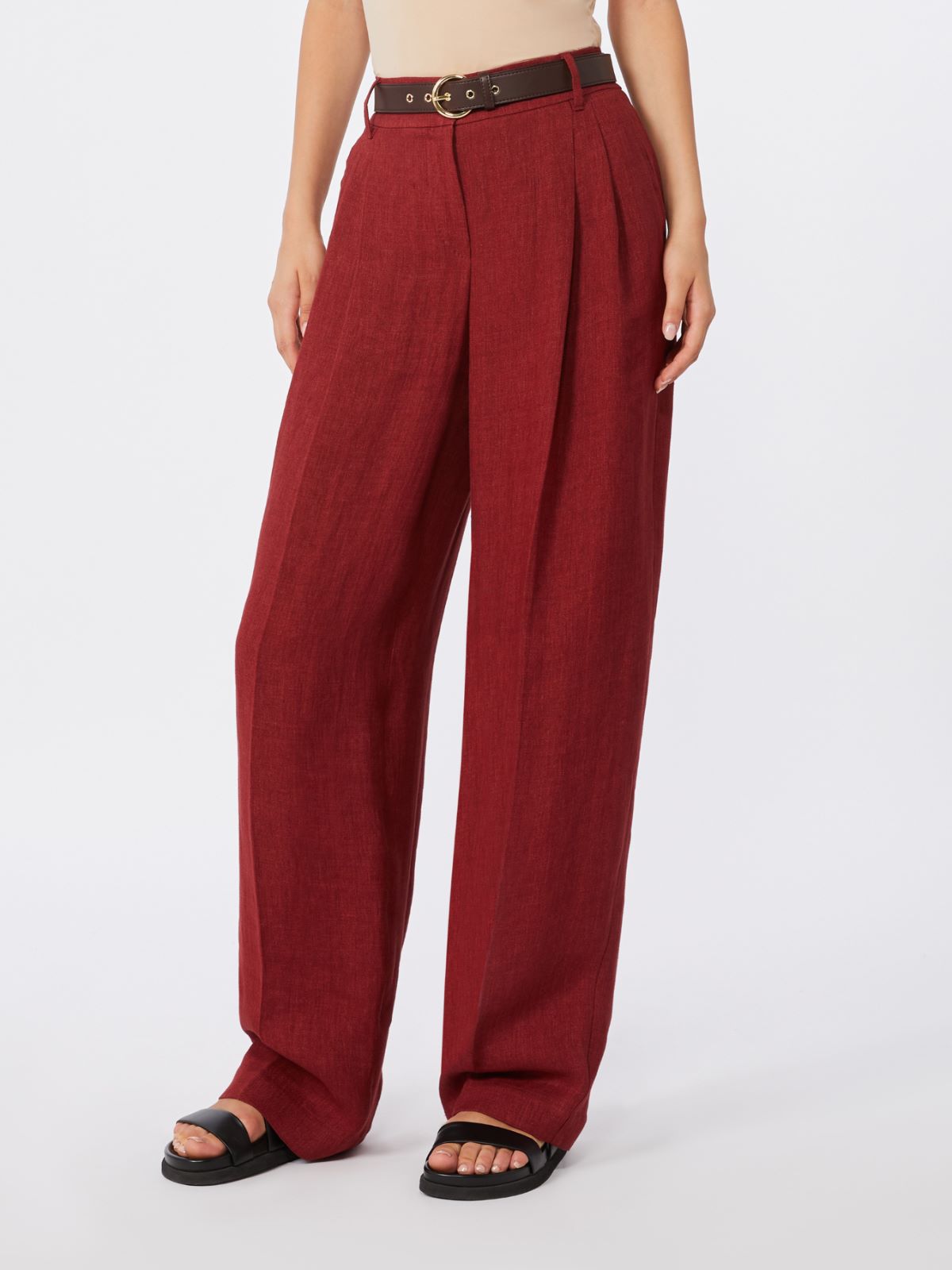 Wide-fit linen twill trousers - BRICK RED - Max Mara - 9