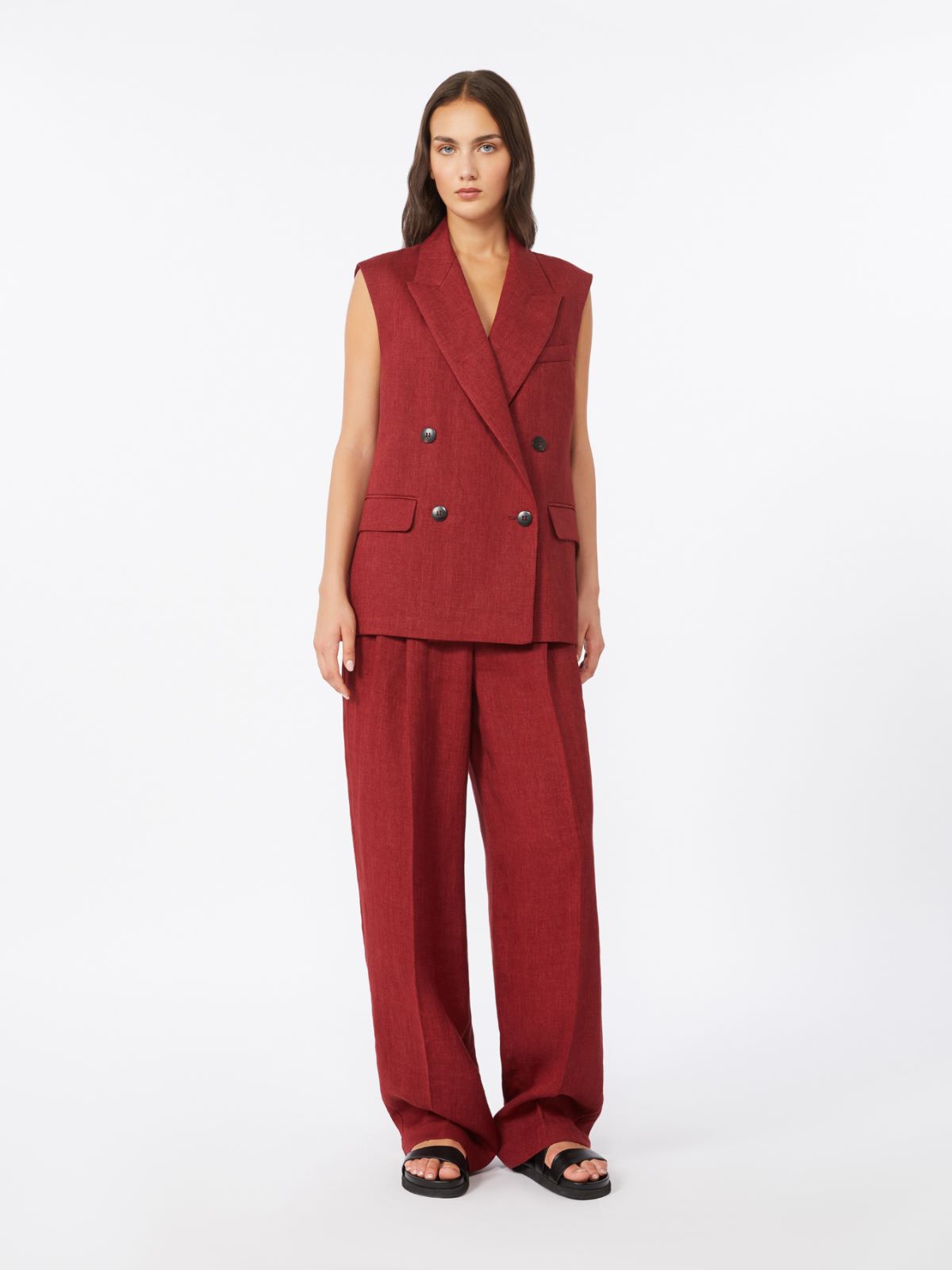 Wide-fit linen twill trousers - BRICK RED - Max Mara - 9
