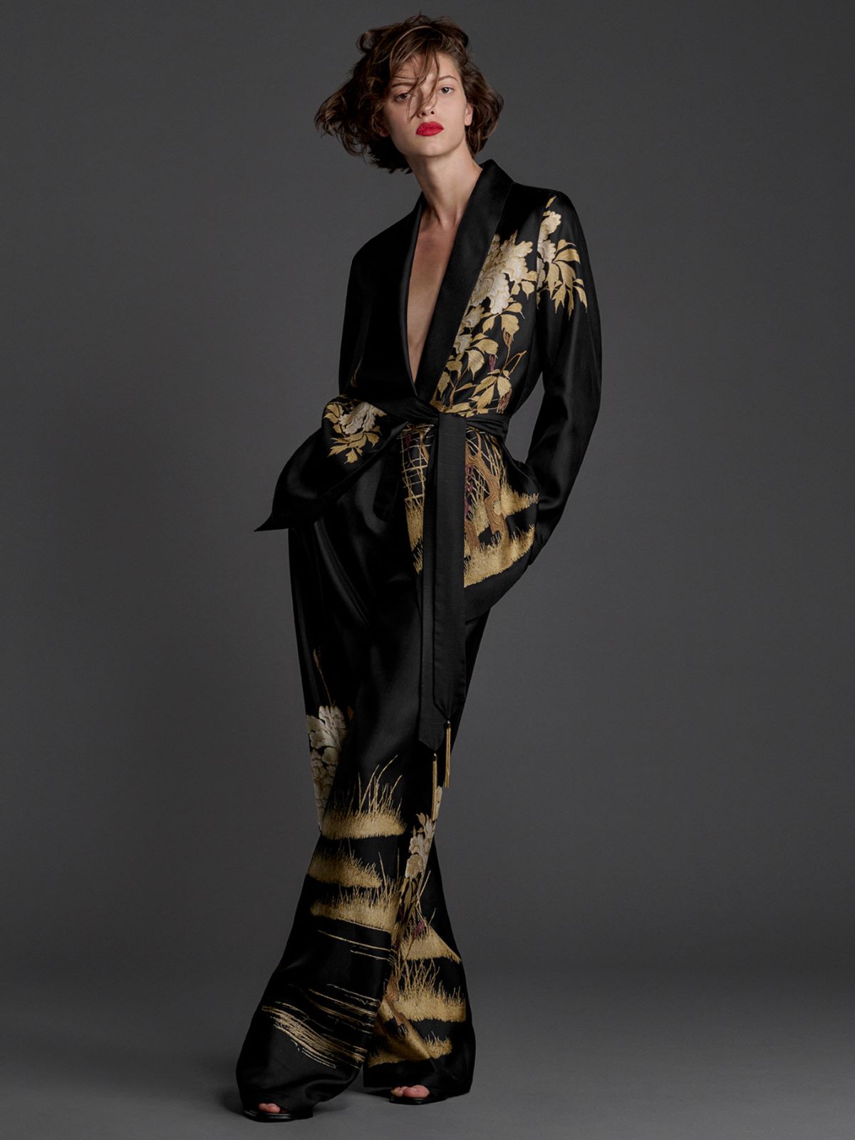 Pantalon fluide en soie imprimée - NOIR - Max Mara