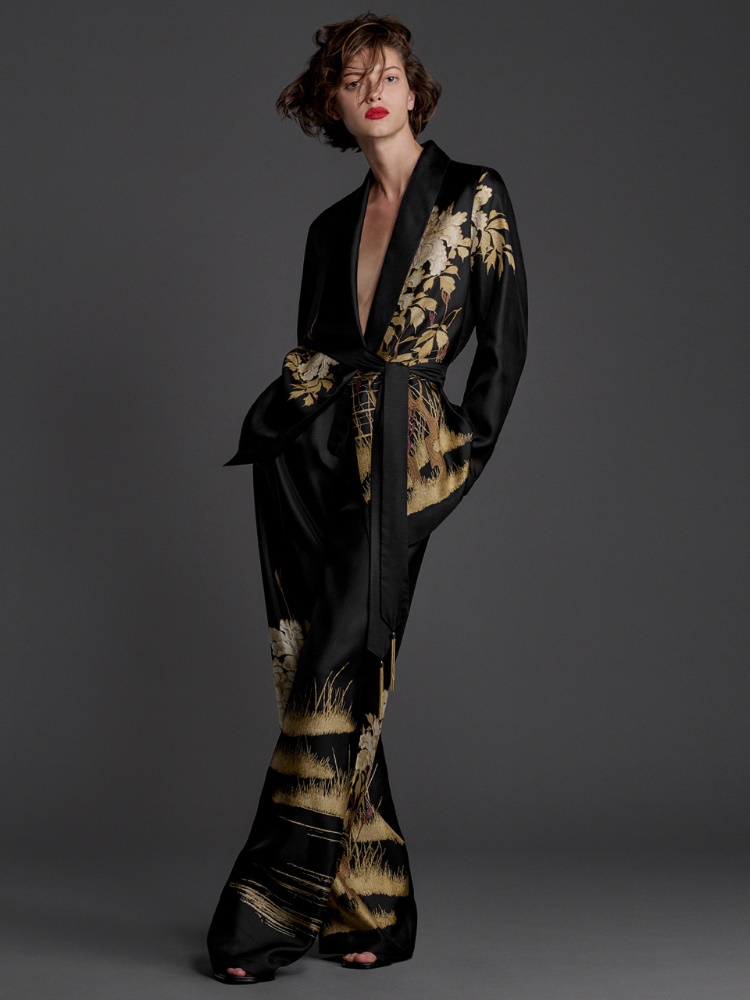 Pantalón fluido de seda estampada + NEGRO - Max Mara