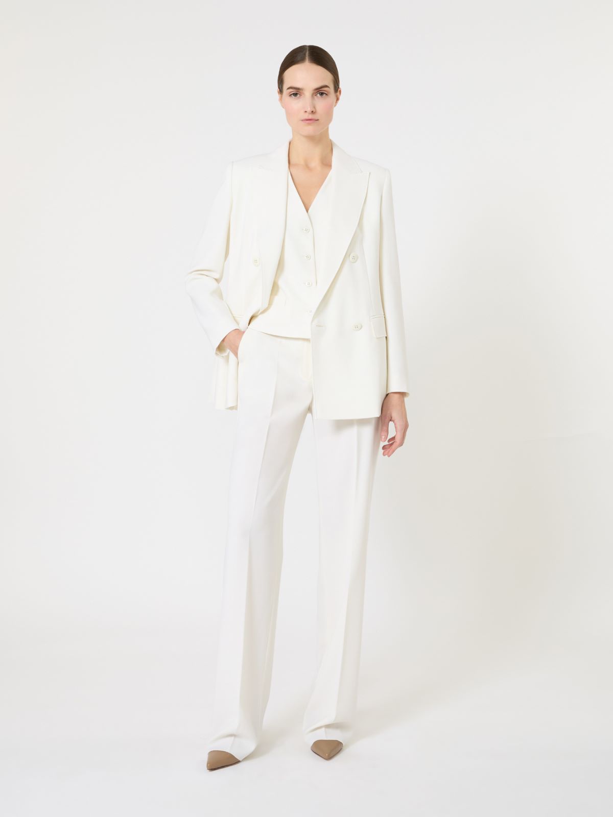 Wool crepe trousers - WHITE - Max Mara