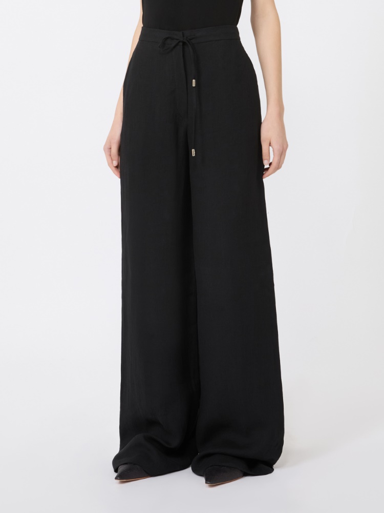 Linen twill trousers - BLACK - 2