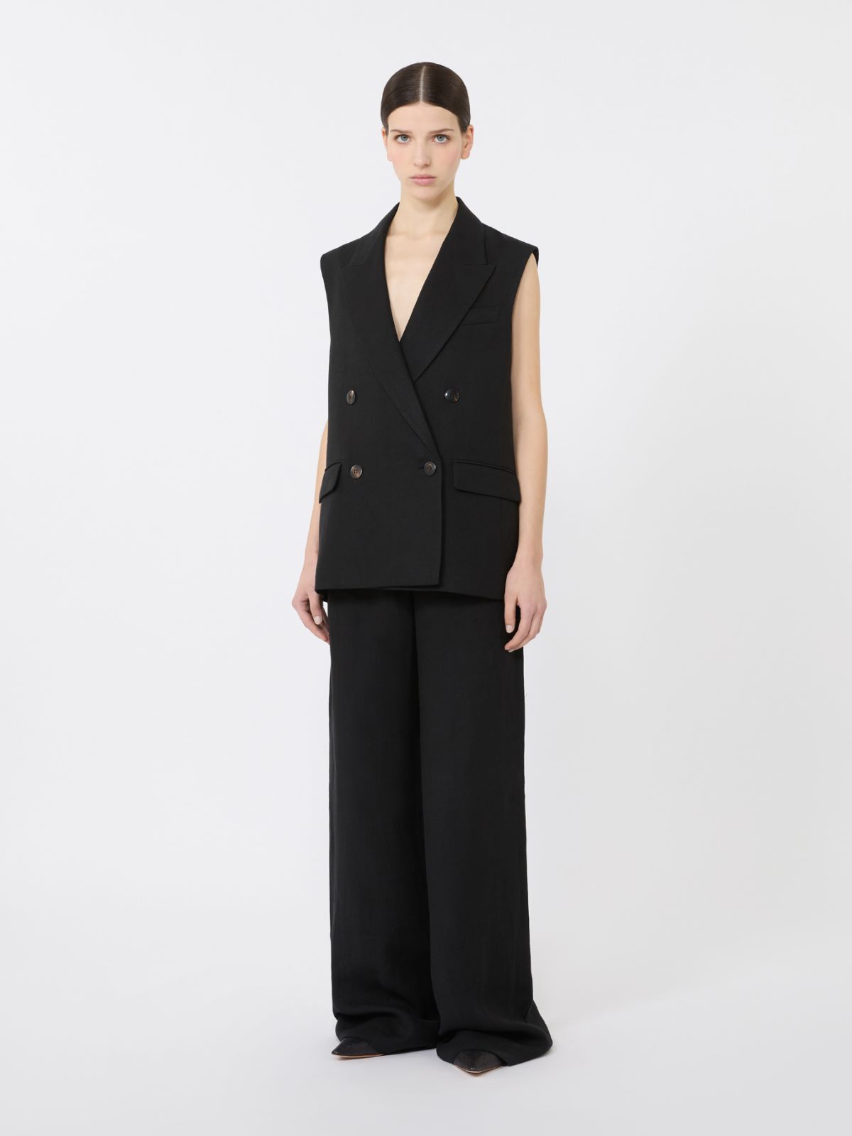 Linen twill trousers - BLACK