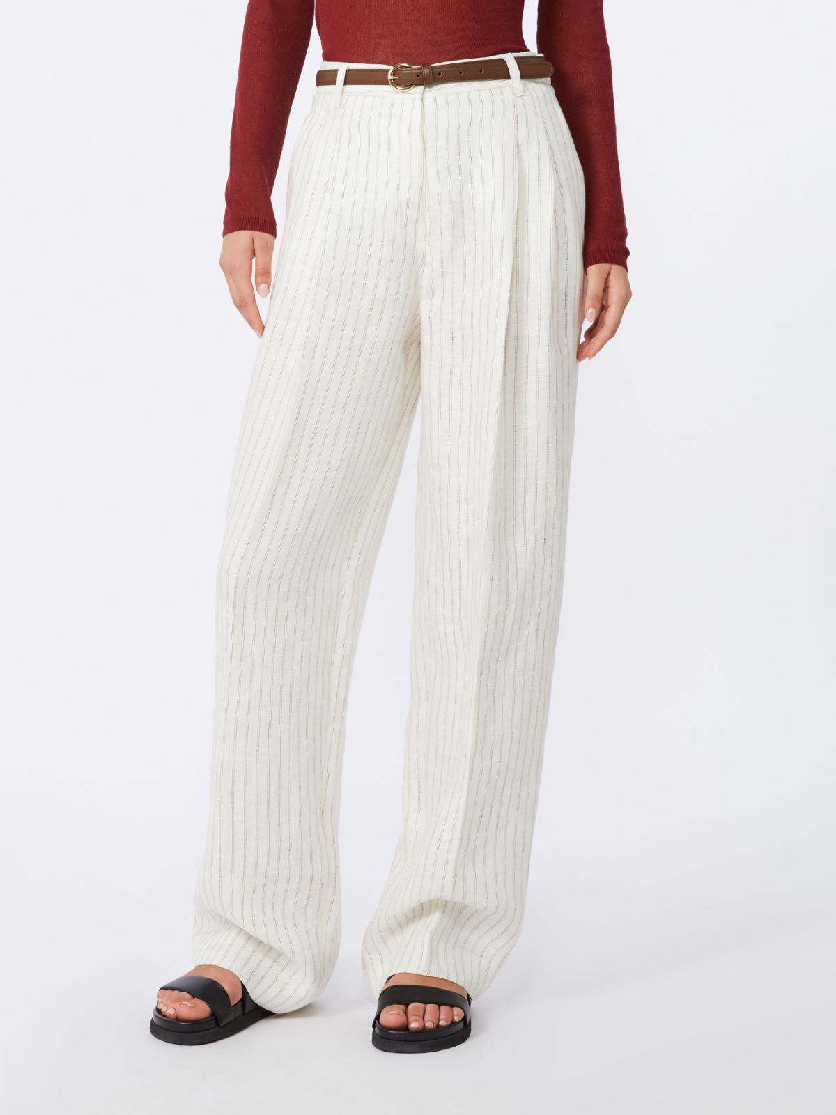 Pinstripe linen trousers - NATURAL - Max Mara - 2