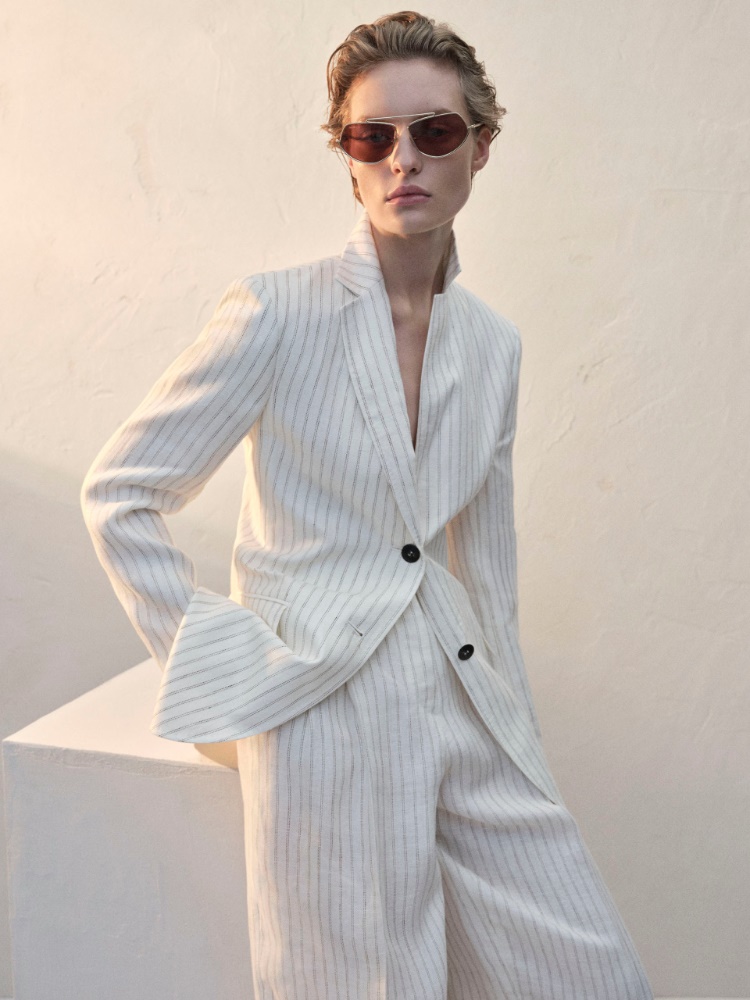 Pinstripe linen trousers + NATURAL - Max Mara