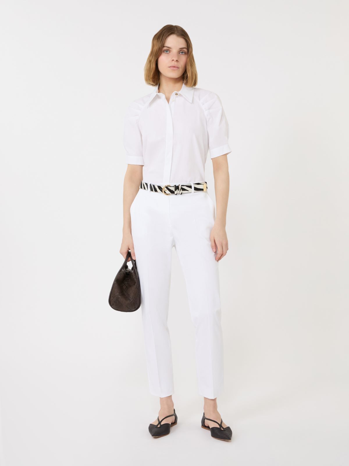 Stretch cotton cigarette trousers - WHITE