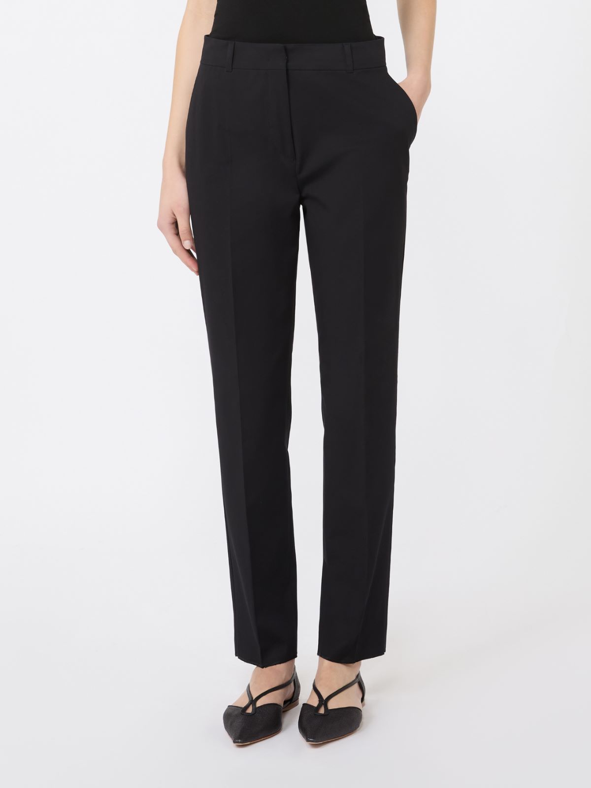 Stretch cotton cigarette trousers - BLACK - 2