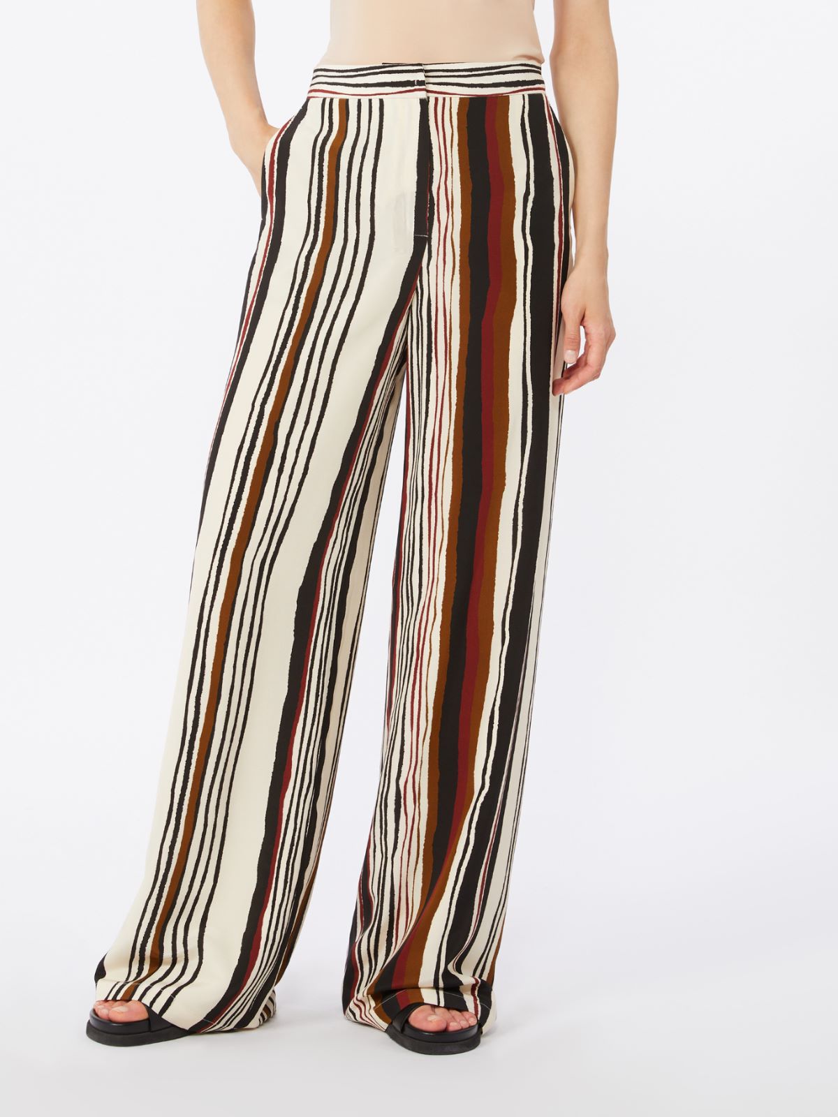 Striped crêpe de chine trousers - BRICK RED - Max Mara - 9