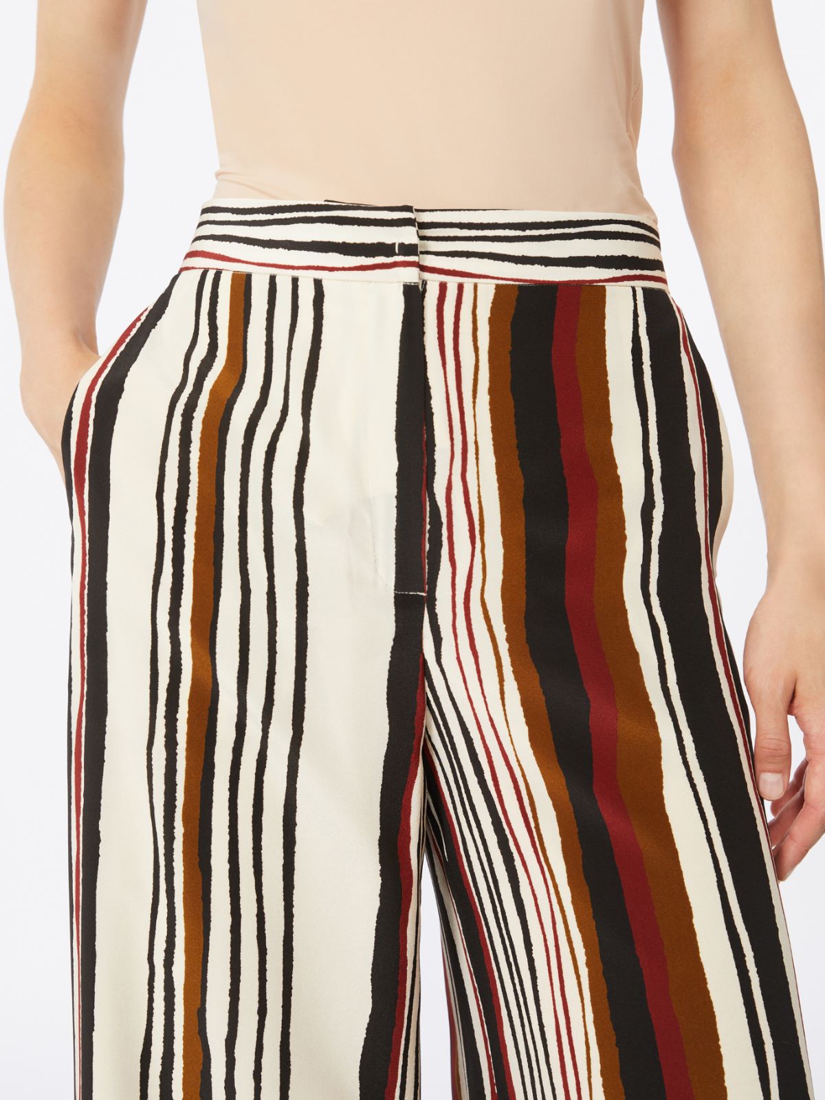 Striped crêpe de chine trousers - BRICK RED - Max Mara - 9