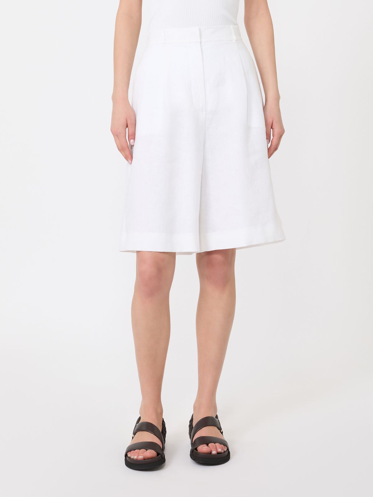 Long linen canvas Bermuda shorts - WHITE - 2