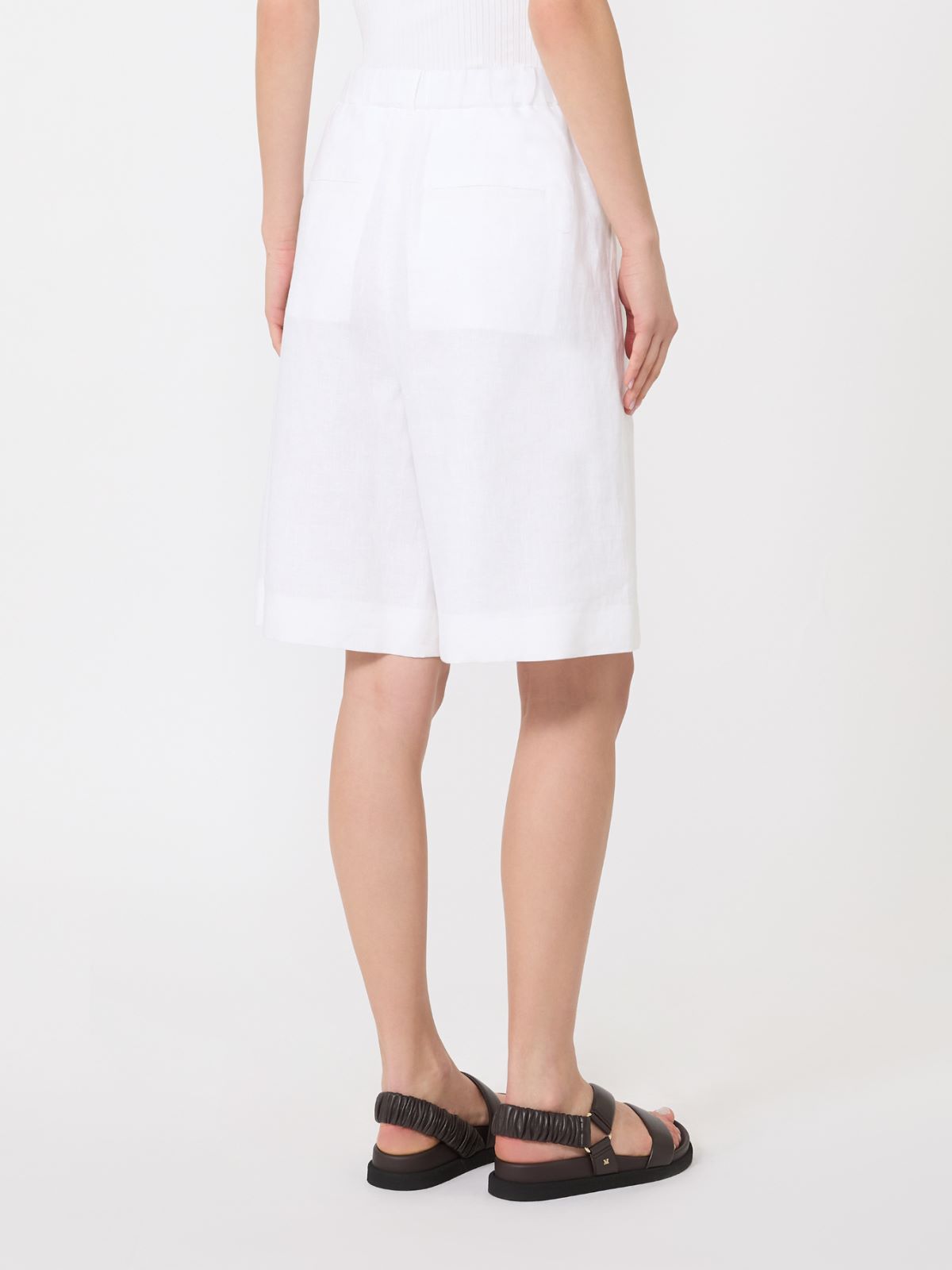 Long linen canvas Bermuda shorts - WHITE - 3