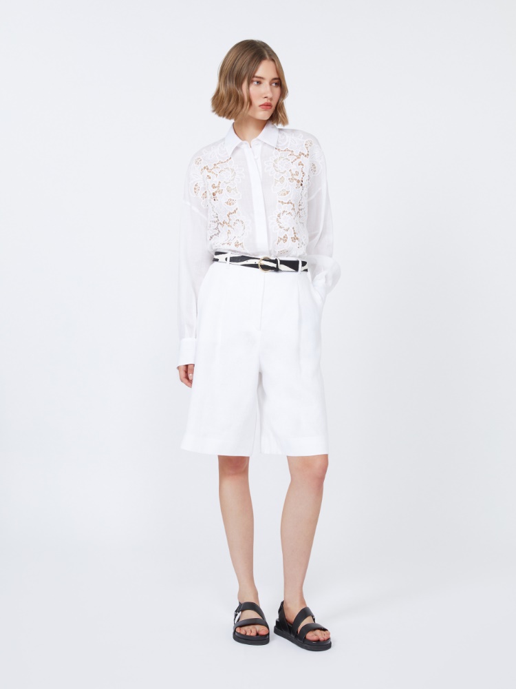 Long linen canvas Bermuda shorts - WHITE