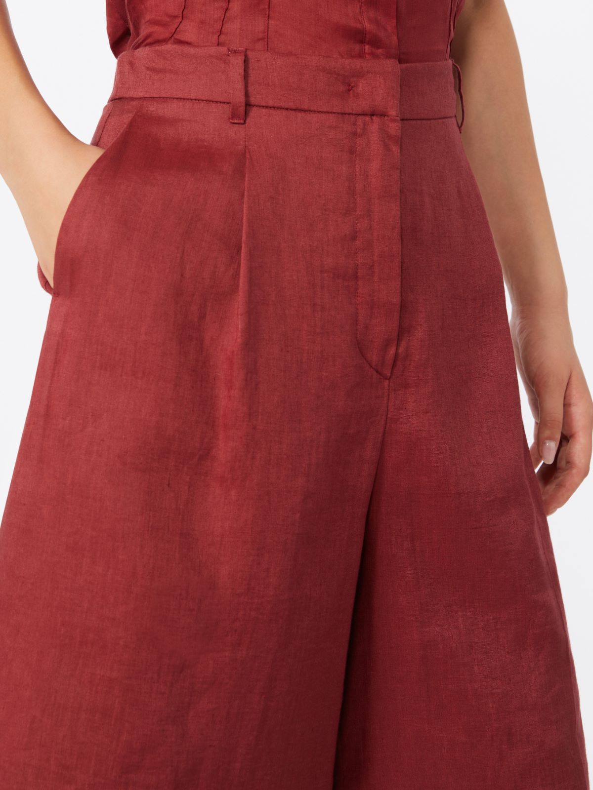 Long linen canvas Bermuda shorts - BRICK RED - Max Mara - 4
