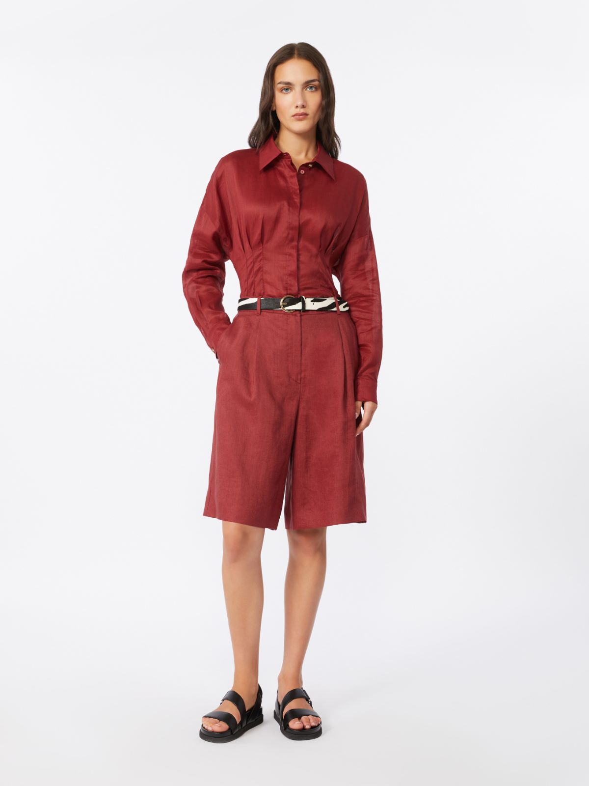 Long linen canvas Bermuda shorts - BRICK RED - Max Mara