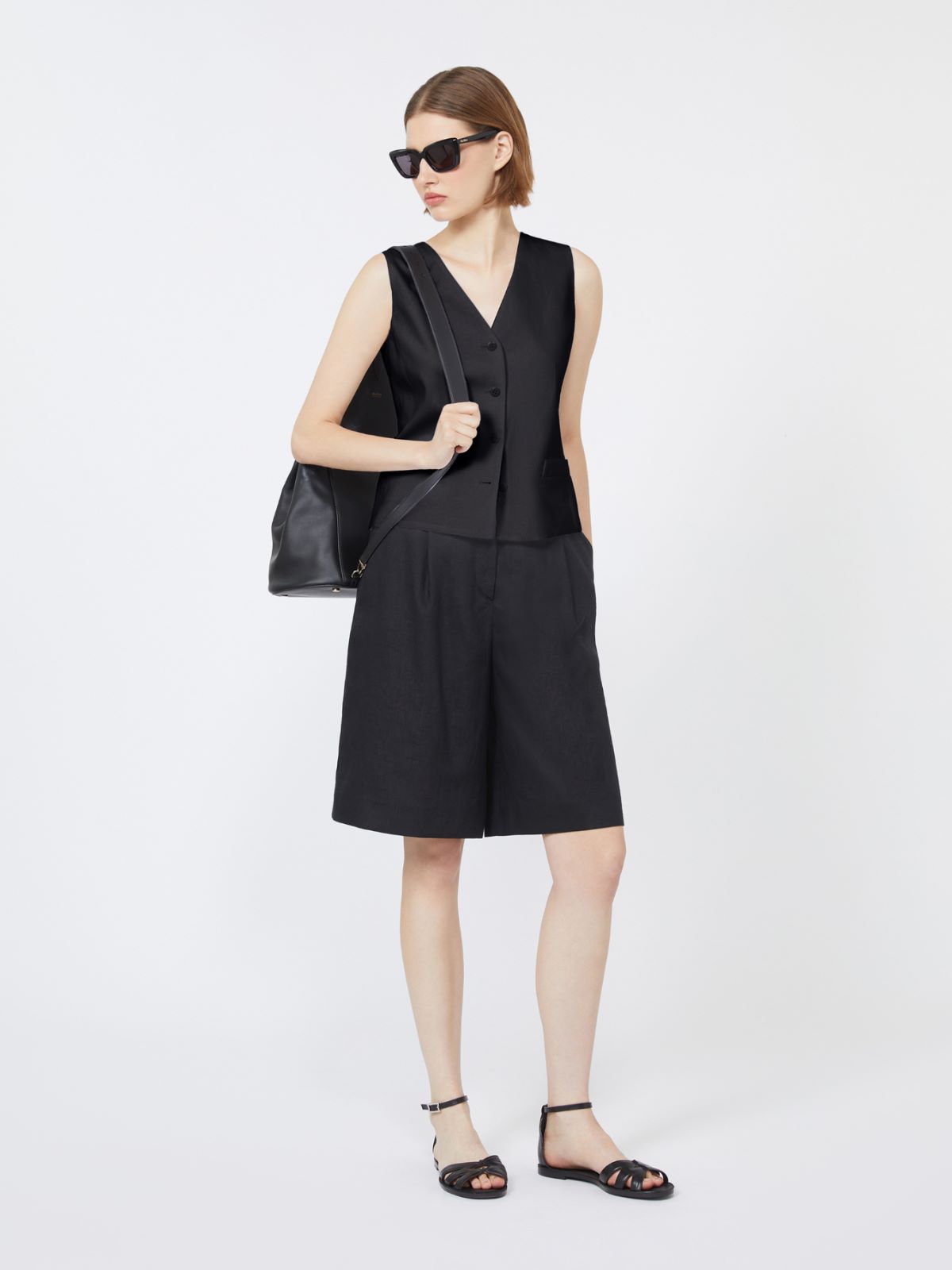 Long linen canvas Bermuda shorts - BLACK - Max Mara - 9