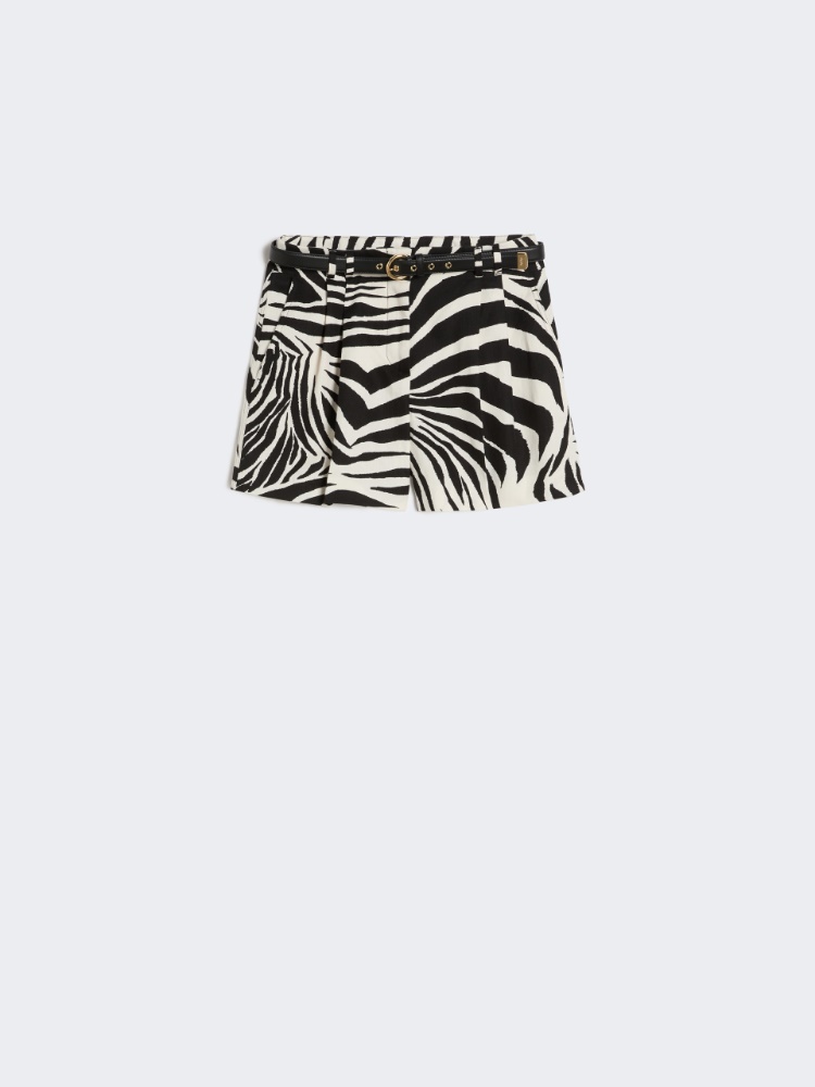Printed cotton and linen shorts - BLACK - Max Mara