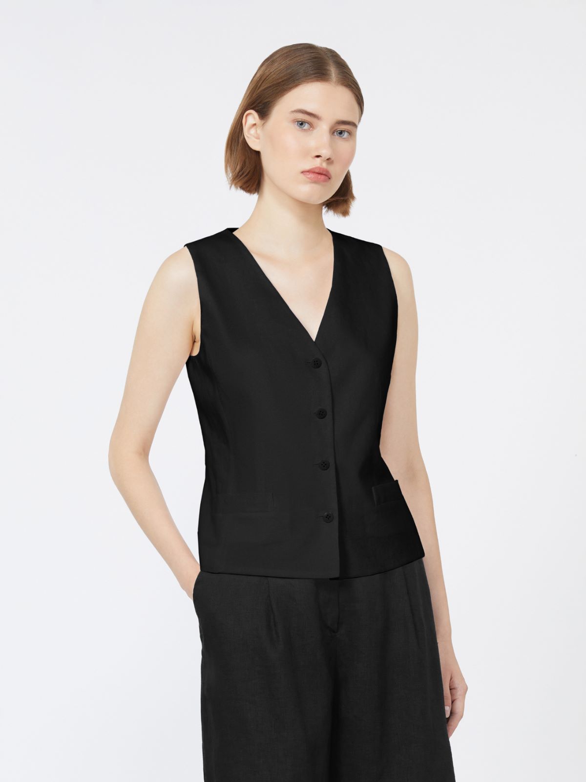Linen canvas gilet - BLACK - Max Mara - 2
