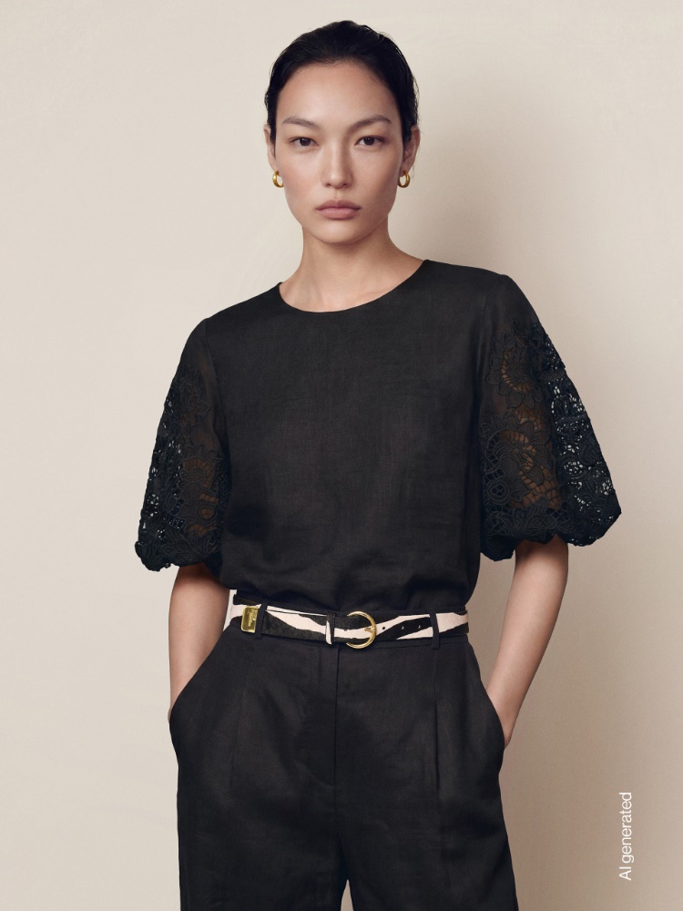 T-Shirt aus Ramie-Gaze mit Lochstickerei + SCHWARZ - Max Mara