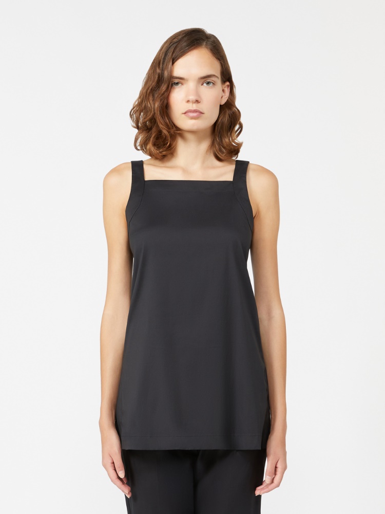 Lejący top z elastycznej popeliny - CZARNY - 2