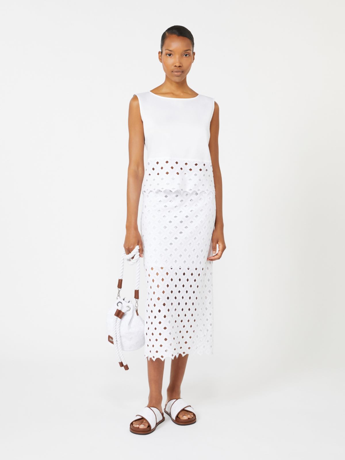 Poplin and macramé lace top - OPTICAL WHITE - Max Mara