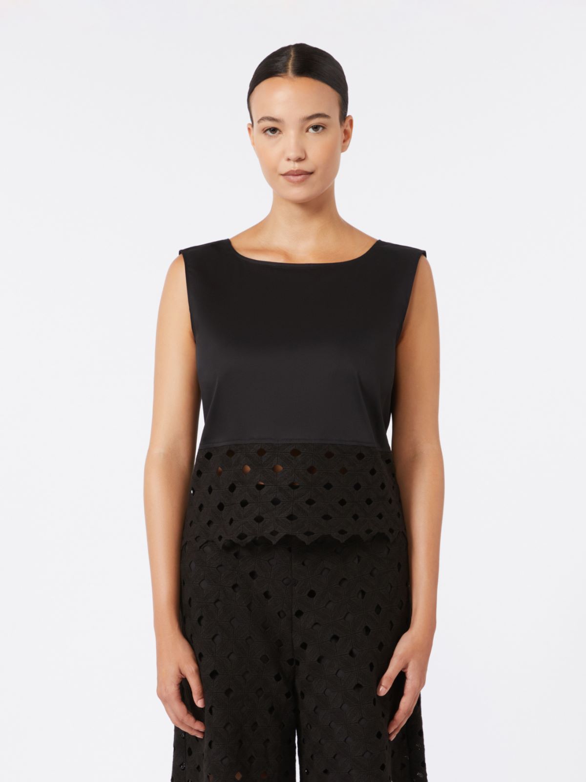 Poplin and macramé lace top - BLACK - Max Mara - 2