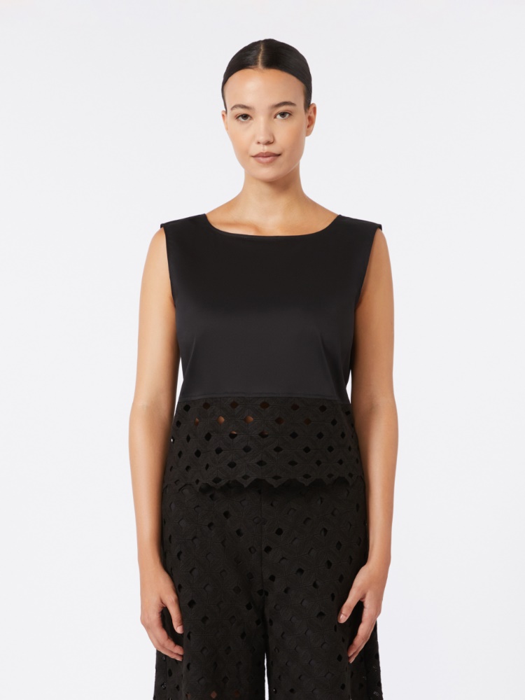 Poplin and macramé lace top - BLACK - Max Mara - 2